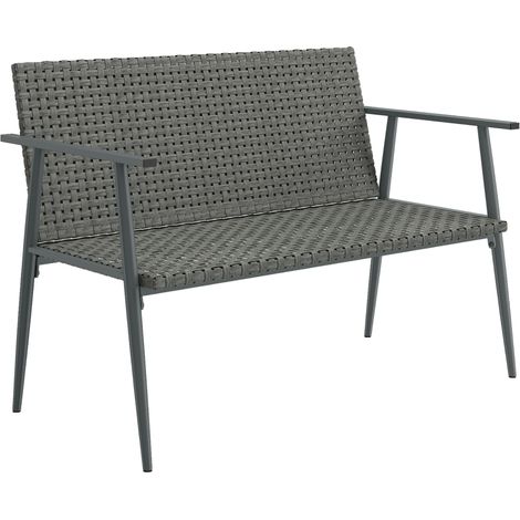 Banc de jardin 2 places en résine tressée et acier avec accoudoirs réglables, dimensions 110x58x78cm, couleur grise. (1/5)