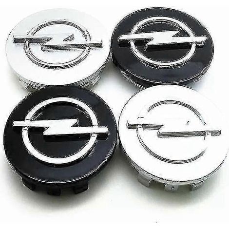 4 enjoliveurs centraux de roue Opel 56 mm, 59 mm, 60 mm, 64 mm et 68 mm, noir et argent, avec logo et emblème. Accessoires auto. Llwl Boris (1/4)