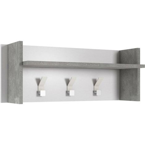 Dmora Mobile da ingresso Narciso, Mobile appendiabiti con 3 ganci, Mensola portaoggetti da ingresso, 100% Made in Italy, Cm 90x29h34, Bianco e Cemento, con imballo rinforzato