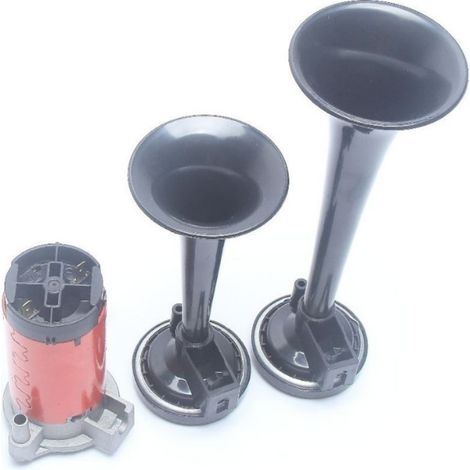 Kit Klaxon à Air Moto 12V Noir - Double Trompette avec Pompe Électrique - Avertisseur Puissant pour Voiture et Modification (1/4)