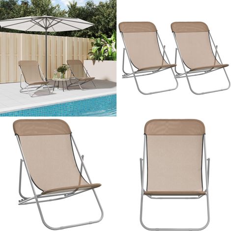 Silla de playa plegable 2 uds acero recubierto textilene taupe - Sillas de playa - Sillas de camping