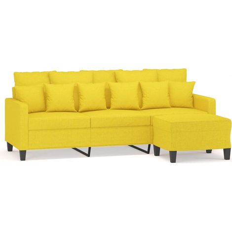 vidaXL Sofá de 3 plazas con taburete de tela amarillo claro 180 cm (1/2)
