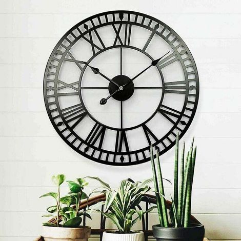 Horloge de Jardin Étanche Rétro Vintage - Chiffres Romains, Fer Forgé, Silencieuse sur Piles - 40cm - Pour Extérieur (1/5)