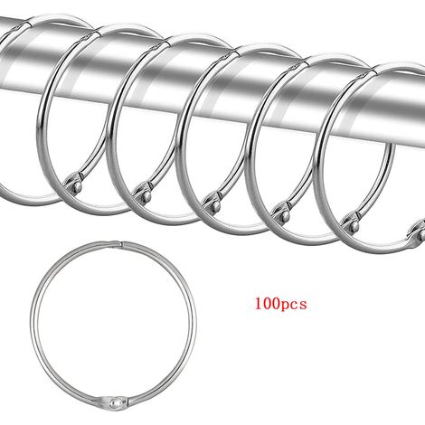 Lot de 100 anneaux de rideau de douche, crochets de rideau de douche décoratifs antirouille, crochets ronds en métal pour tringle de douche de salle de bain (argent) (1/4)