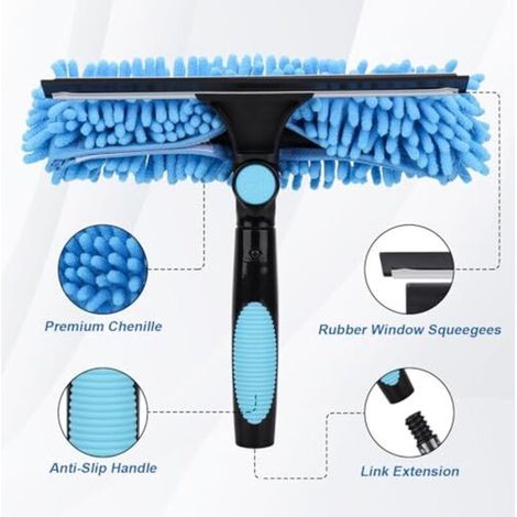 Lave-vitres extensible de 4 m, appareil de nettoyage de vitres 2 en 1, outil de nettoyage télescopique pour vitres hautes et vitres de voiture (1/4)