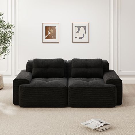 Canapé désossé moderne,siège bas,Cloud velours côtelé,loveseat convertible en lit pour salon,noir