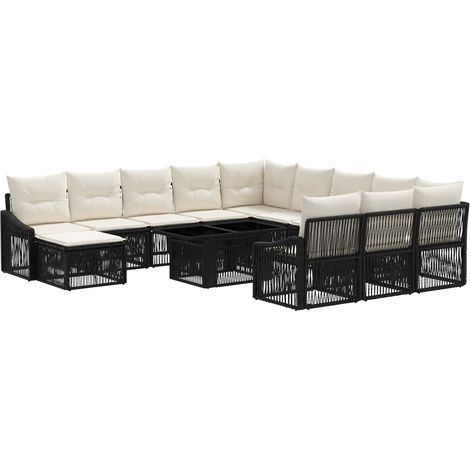 Conjunto de sofás de jardín 13 uds. Negro y Blanco Crema vidaXL (1/5)