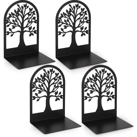 2 Paar Buchstützen Metall, Baum-Design, Schwarz, 12x12x16,5 cm (1/5)