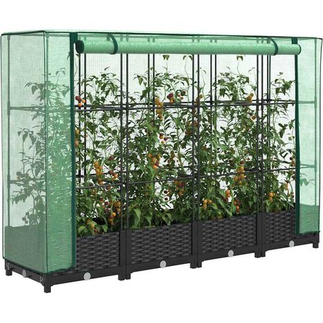vidaXL Raised Bed with Greenhouse Cover Rattan Look 160x40x123 cm