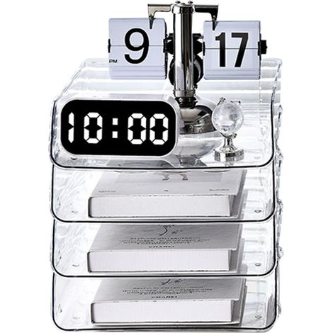 A4-Papieraufbewahrungsbox, stapelbar, Kunststoff, große Öffnung, transparente einlagige Schreibtisch-Ablagemappe 26,5 x 33 x 7,5 cm (1/5)