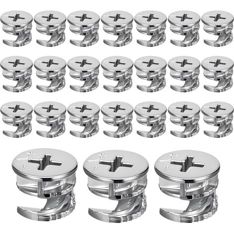 APEX Lot de 24 connecteurs excentriques de meubles - 15 mm - En alliage de zinc - Écrou de fermeture à cames - Pour armoire, tiroir, commode, penderie (1/4)