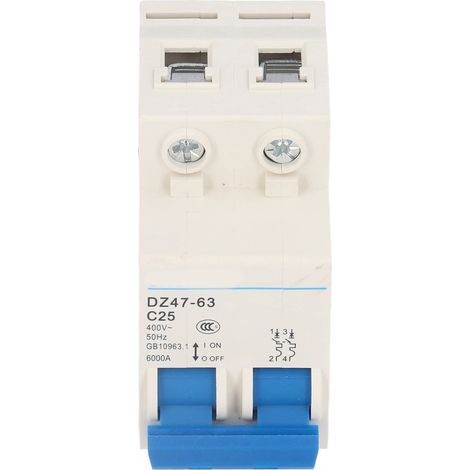 Disjoncteur miniature 2P 400 V 25 A, montage sur rail DIN, interrupteur de protection basse tension DZ47‑63 C25 (1/5)