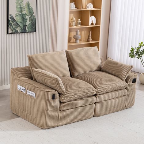 Divano 2 posti 191x94x85 cm beige con tasche laterali, velluto a coste MEUBLIV (1/5)