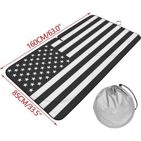 Sonnenschutzblende mit amerikanischem Flaggenmuster für die Windschutzscheibe – patriotisches Design – Wärmeisolierung und Sonnenschutz – einfache Montage und Aufbewahrung – schwarz (1/2)