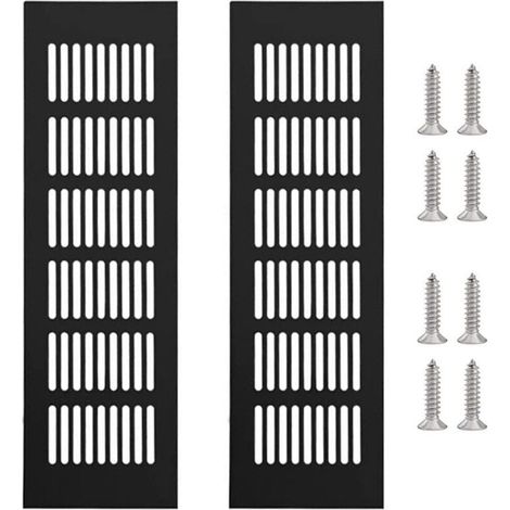 Lot de 2 grilles de ventilation rectangulaires en aluminium, en alliage, avec 8 vis, noires, 250 x 80 mm