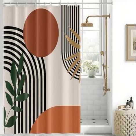 Rideau Douche Anti Moisissure, Rideau de Douche Terracotta 150x180cm Tissu Lavable Orange Boheme Rideaux de Baignoire Abstrait Imperméable Polyester Rideaux Salle de Bain avec 10 Crochets (1/5)
