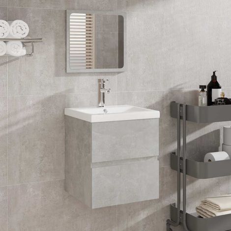 Badschrank mit Spiegel Betongrau Holzwerkstoff