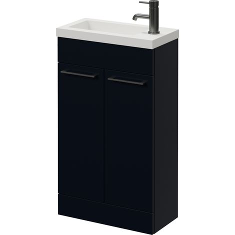 Napoli 250 Deep Blue 500mm 2 Door Vanity Unit with Square Silvo Basin - 500mm - Gunmetal Grey 160mm Handle