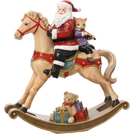 Cavalluccio a dondolo con Babbo Natale per decorazioni natalizie da 24 cm (1/4)