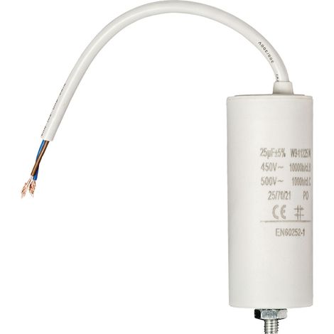 Condensateur électrique 25.0 µF 450 V – Compact 40 mm de diamètre – Câble de 250 mm pour installation facile – Accessoire pour pompe à chaleur de piscine – Nedis (1/2)