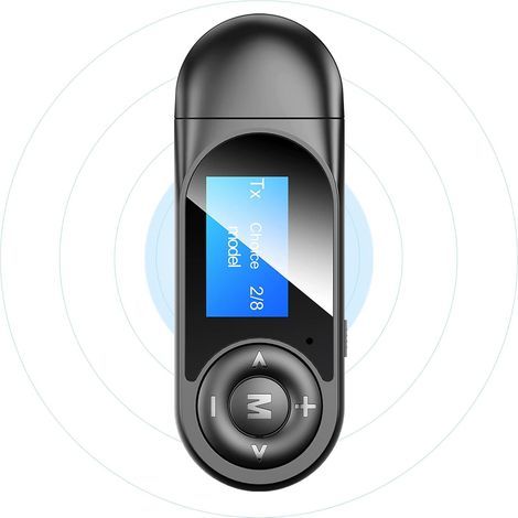 Bluetooth 5.0 Transmitter and Receiver, 2 in 1 Bluetooth Audio Adapter with Visible LCD Screen, Wireless Bluetooth USB Transmitter for Headphones TV, PC, Car/Home Stereo System