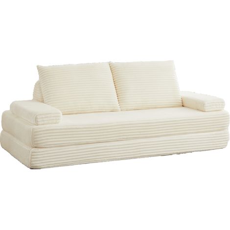 Canapé modulable en velours côtelé, avec dossier triangulaire et accoudoirs réglables, Beige (1/5)