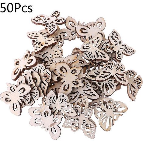 50-teiliges Set aus Naturholz für Schmetterlingsscheiben, Holzverzierungen, Geschenkanhänger