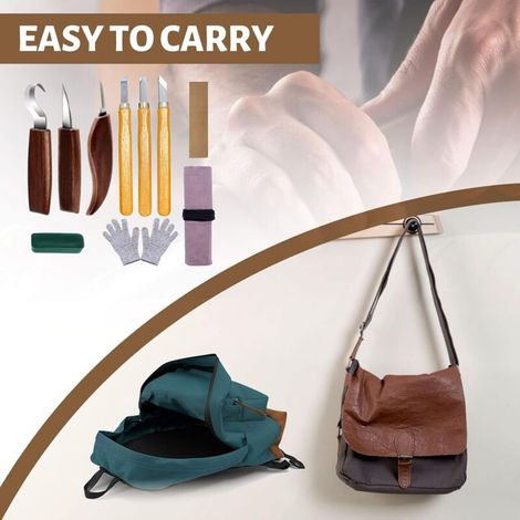 Kit de 10 cinceles para trabajar la madera, cuchillos para tallar madera con mangos de nogal, herramientas para tallado de madera DIY con guantes resistentes a los cortes y piedras de afilar. (1/4)