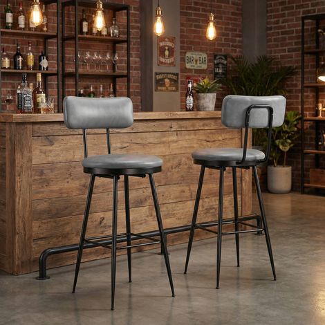 Set di 2 sgabelli da bar con schienale, in PU grigio scuro, altezza seduta 65 cm, stile moderno per isola cucina