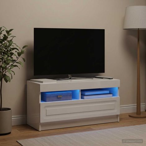 vidaXL Meuble TV LED Blanc brillant Bois d'ingénierie (1/5)
