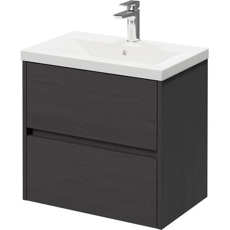 Montego Graphite Grey 600mm Wall Mounted Vanity Unit with 1 Tap Hole Basin and 2 Drawers (1/5)