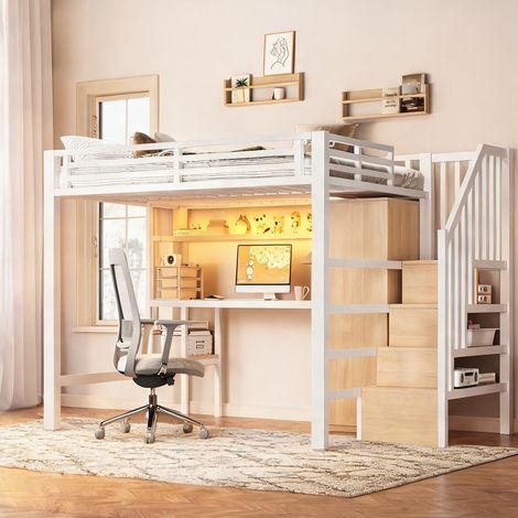 Cadre de lit coloris blanc en mDF métal 251 x 144 x 169,4 cm (1/5)