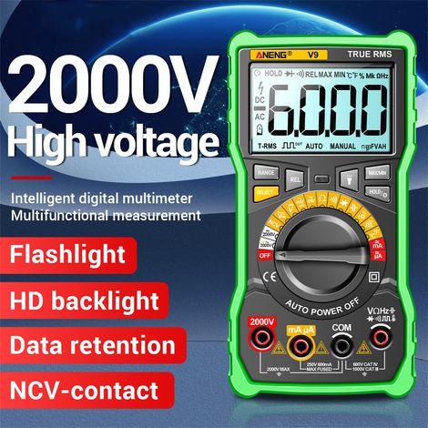 Multimètre numérique ANENG V9, 6000 points, test de tension 2000 V, capacimètre, voltmètre AC/DC, ampèremètre, outils de test électrique (1/3)