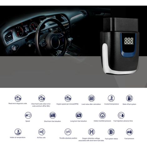 Scanner OBD2 sans fil 9-36 V avec Bluetooth, lecteur de codes défauts, outil de diagnostic OBD II, faible consommation en veille et affichage numérique. (1/5)