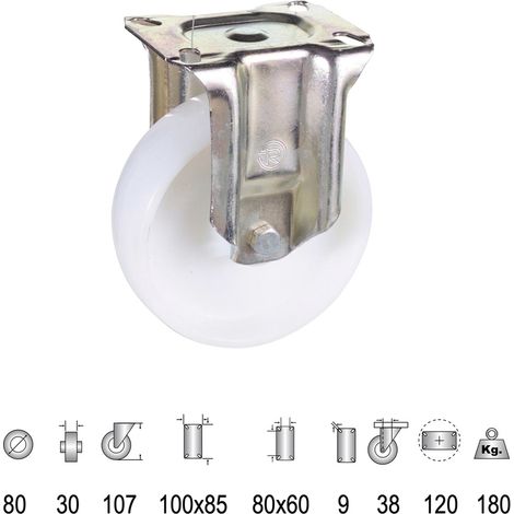 Roue Industrielle Nylon Plaque Fixe 80 mm.