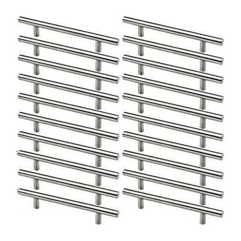 Edelstahl-Möbelgriffe, 20 Stück, Küchenschrankgriffe, 128 mm Lochabstand, gebürsteter Stahl, T-förmig