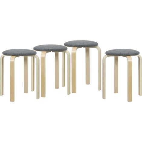 Lot de 4 tabourets empilables ronds sans dossier, assise matelassée, 40 x 40 x 45 cm, gris (1/5)