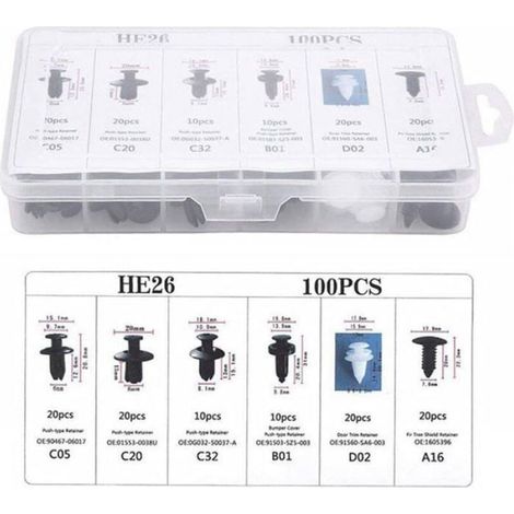 100 pièces rivets, clips en plastique, clips d'aile en plastique universel, clips de voiture, attaches de pare - chocs (1/4)