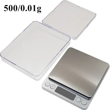 Balance de cuisine numérique de précision 500 g 0,01 g, idéale pour le pesage de bijoux, d'aliments et de produits diététiques. Fonction balance postale. Écran LCD électronique.-AquaForge (1/5)