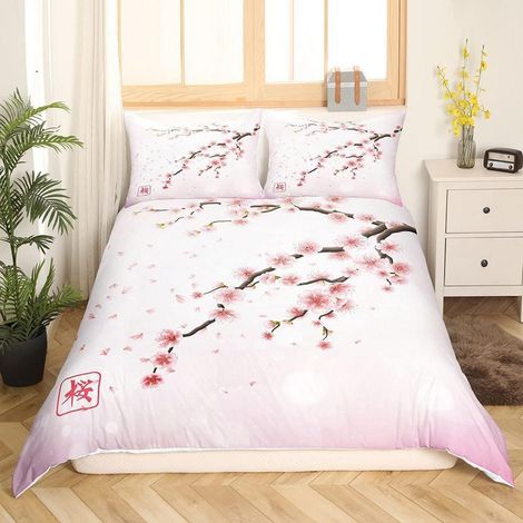 Ensemble de literie Fleur de cerisier Japonais Rose Microfibre 135x200cm