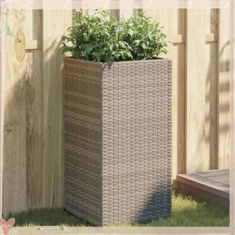366415 Jardinière gris 40x40x80 cm résine tressée (1/5)