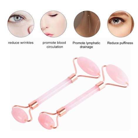 Rouleau de Massage en Quartz Rose pour le visage, Jade naturel, pierre de Massage amincissante, réduit les rides, les poches, outil de soins de la peau (1/5)