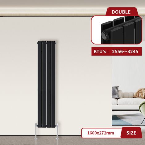 Flat Panel Radiator Black Vertical 1600 x 272mm Double Column