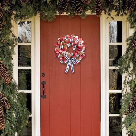Guirlande De Noël - Couronne Artificielle En Tissu Pour Porte Extérieure Mur Cheminée - Décoration Festive Intérieur Extérieur - 1 Pièce (1/5)