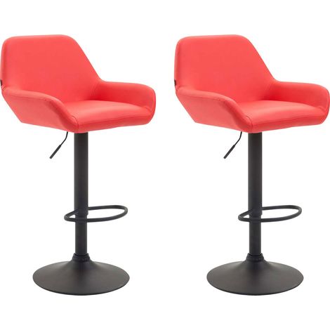 Set di 2 sgabelli da bar moderni e comodi in materiale sintetico rosso con gambe a tromba in metallo nero TDB10222