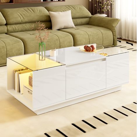 Tavolino da salotto moderno 105x50x35 cm in pannelli di legno bianco con contenitore FloraGrace (1/5)