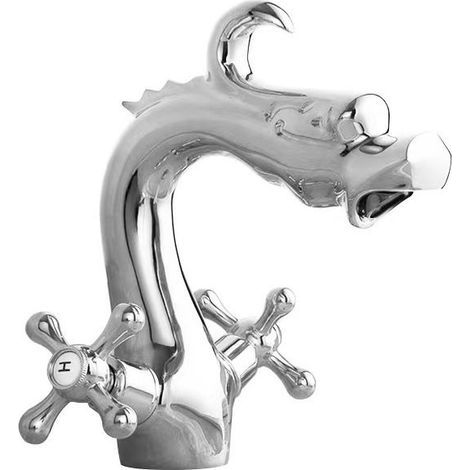 Rubinetto classico in rame massiccio, design unico con drago antico, miscelatore per acqua calda e fredda, rubinetto per bagno e lavabo, a prova di schizzi, A