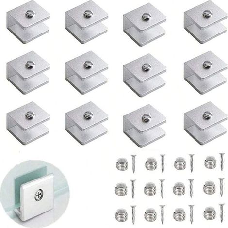 12 morsetti regolabili in alluminio per pareti divisorie in vetro, 6–12 mm, adatti per bagni per ospiti e balconi (con viti) (Medio 8–10 mm)