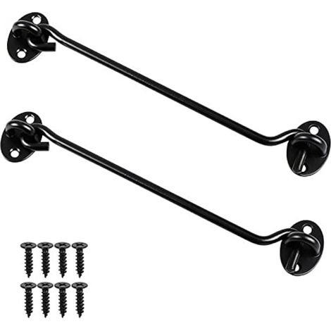 Lot de 2 verrous à crochet 10 pouces, acier inoxydable, loquet de cabanon, crochets métalliques extérieurs pour porte, portail, fenêtre, placard, avec vis de montage, noir silencieux