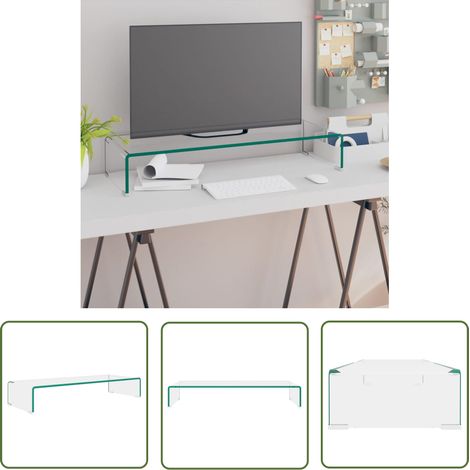 The Living Store Meuble TV/pour moniteur 80x30x13 cm verre transparent - Support Tv - Meuble Tv - Stand Tv - Ecran Tv - Table Basse (1/5)